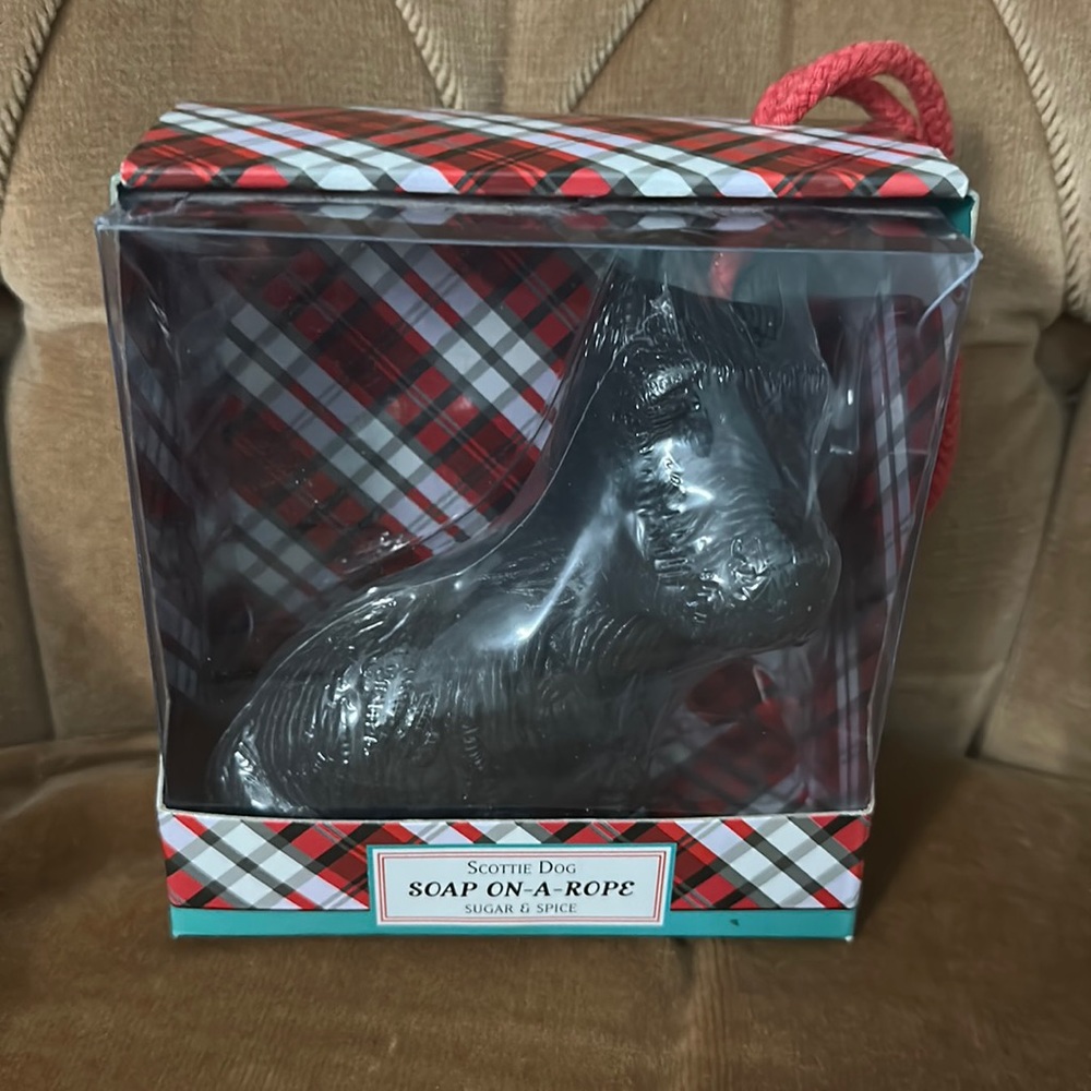 Scottie dog soap on a rope sugar and spice new